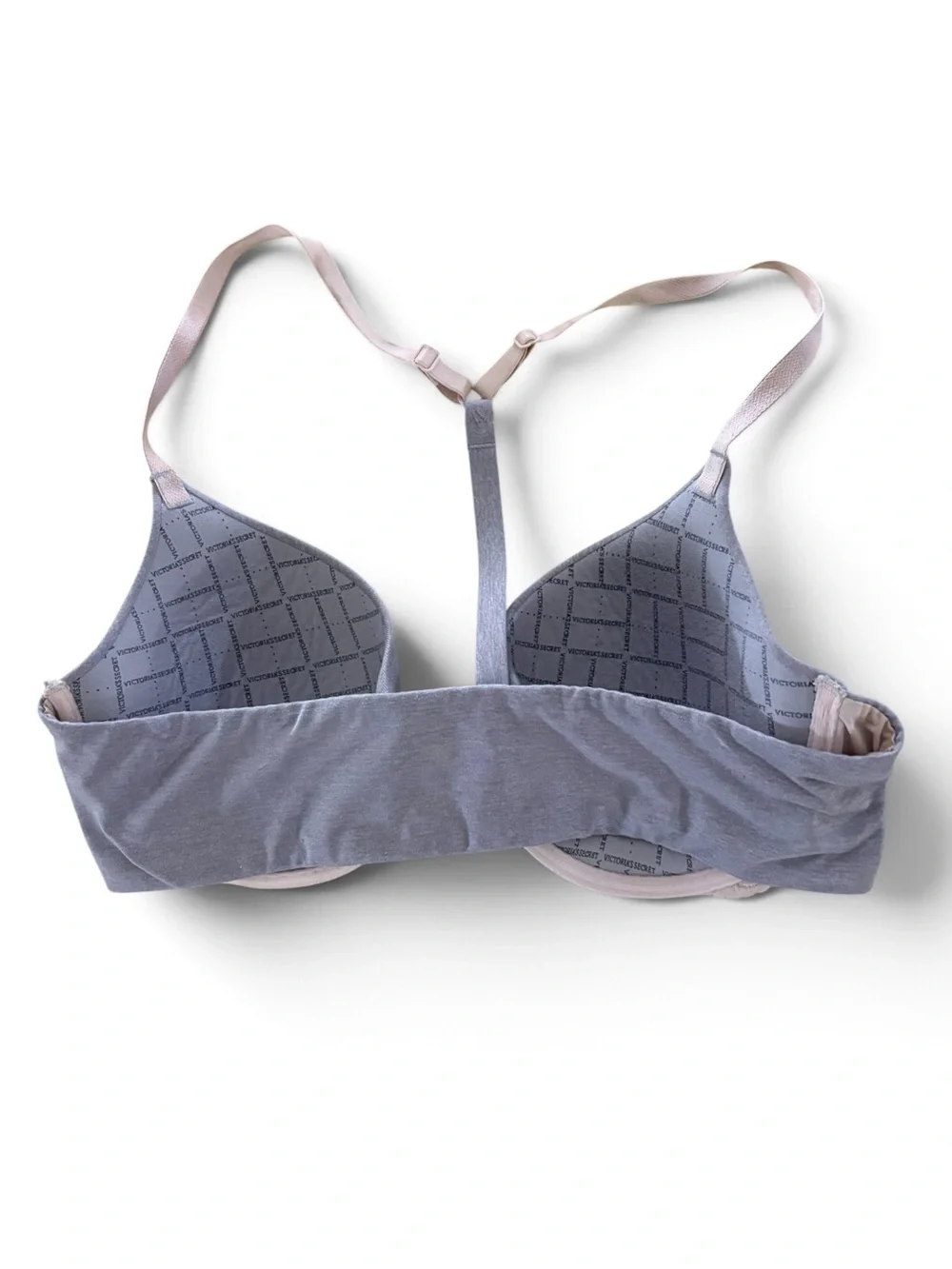 Victoria's Secret Gray RacerBack Semi Demi Bra with Pink Straps